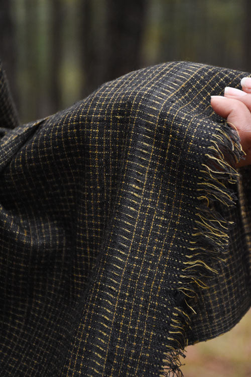 Avani Kumaon Pure Eri Silk Stole | Black With Golden Checks