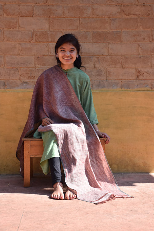 Avani Kumaon Pure Linen Stole | Dark Orange And Grey Striped