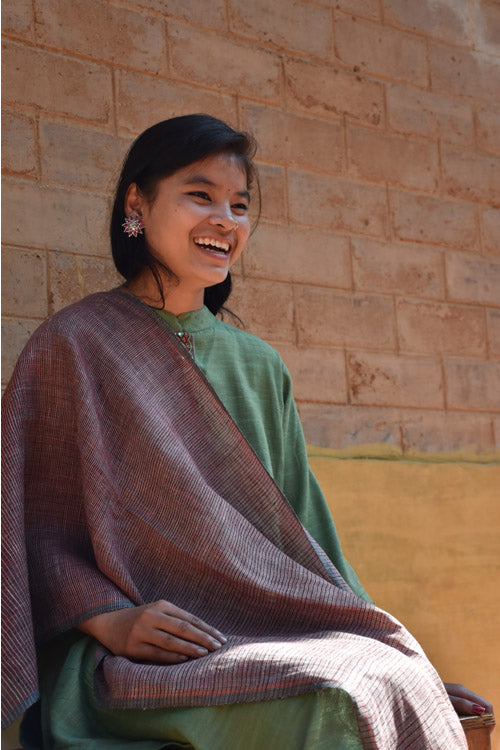 Avani Kumaon Pure Linen Stole | Dark Orange And Grey Striped
