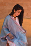Pure Linen Stole | Indigo With Pink & Violet Border