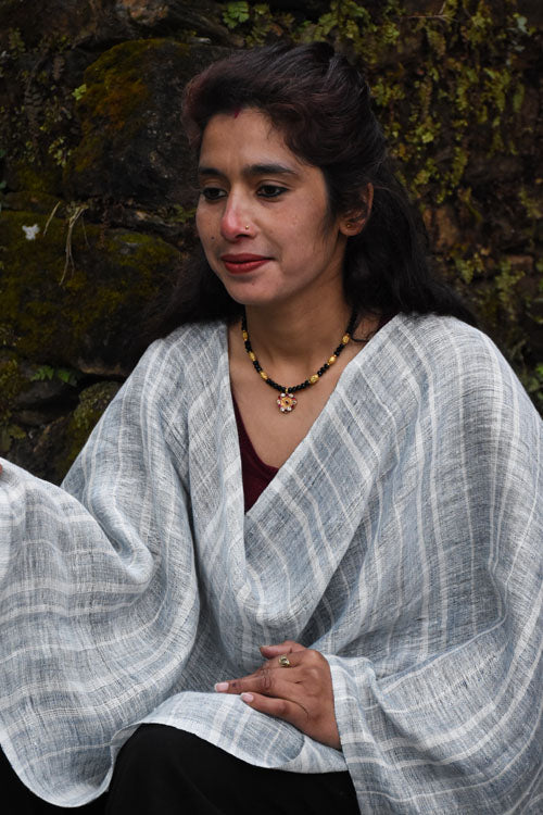 Avani Kumaon Pure Linen Stole | Indigo With White Stripes
