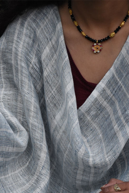 Avani Kumaon Pure Linen Stole | Indigo With White Stripes