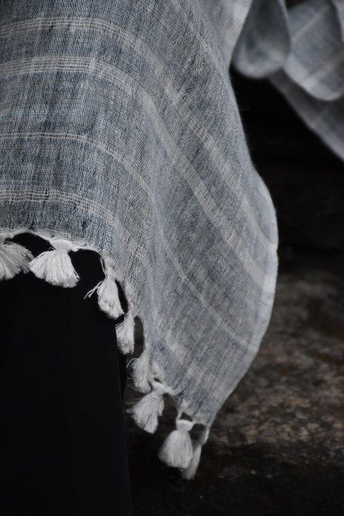 Avani Kumaon Pure Linen Stole | Indigo With White Stripes