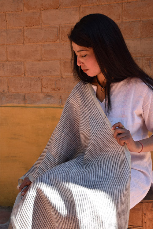 Linen Stole | White And Grey Striped