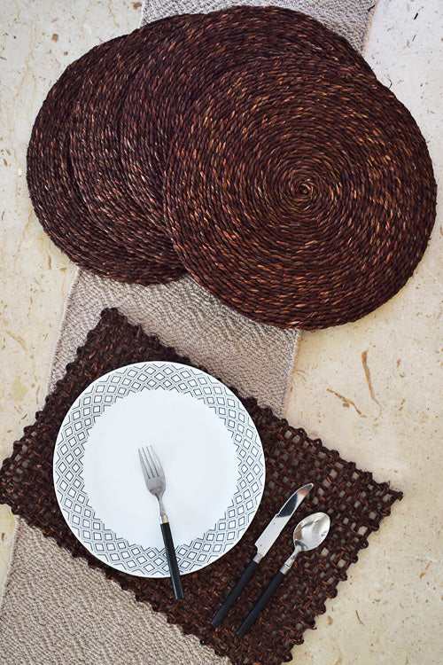 Kadam Haat Handmade Sabai Grass Round Table Mat Set Of 4 (Brown)