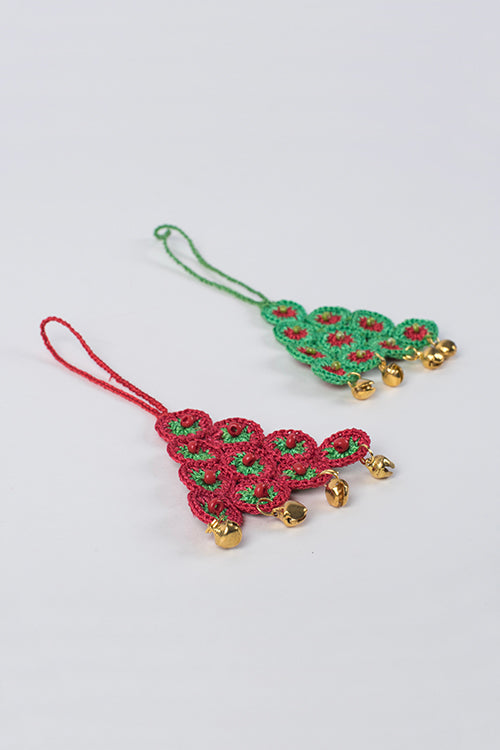 Samoolam Handmade Christmas Tree Decorations ~ Red & Green Tree (Set Of 2)