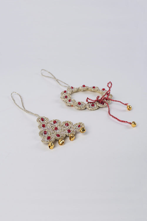 Samoolam Handmade Christmas Tree Decorations ~ Gold/Silver Tree & Wreath (Set Of 2)