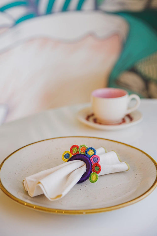 Samoolam Handmade Crochet Napkin Holders ~ Purple Circles - Set of 6