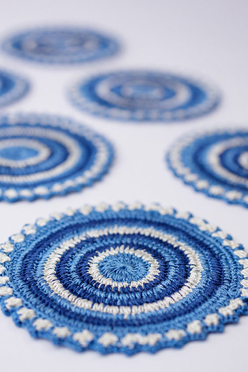 Samoolam Handmade Crochet Table Coasters ~ Blue - Set of 6