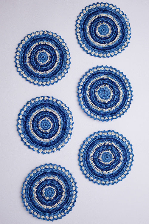Samoolam Handmade Crochet Table Coasters ~ Blue - Set of 6