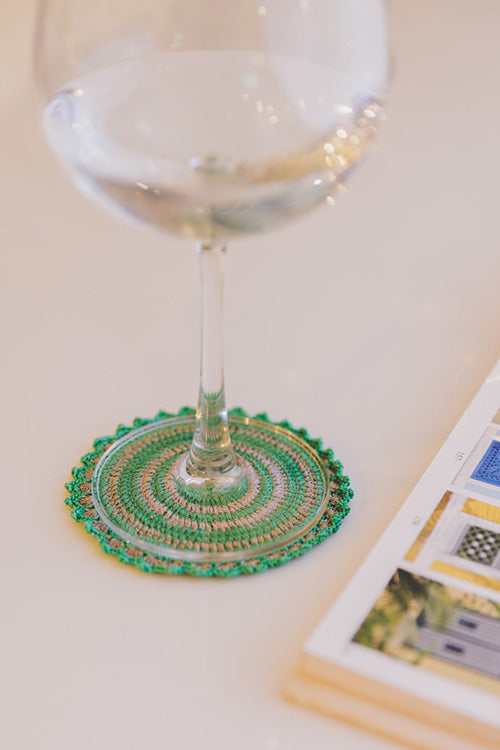 Samoolam Handmade Crochet Table Coasters ~ Green - Set of 6