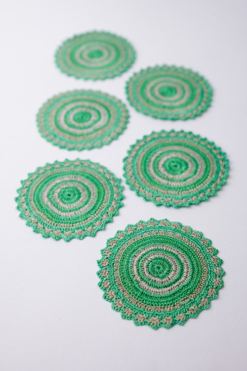 Samoolam Handmade Crochet Table Coasters ~ Green - Set of 6