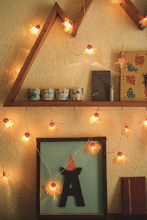 Samoolam Handmade Home Decor LED String Lights ~ Orange Petals with Hearts