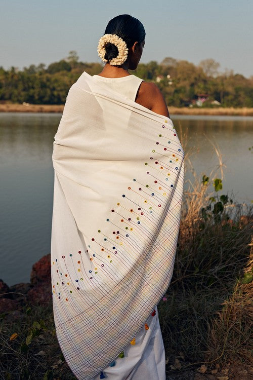 Okhai 'Heaven' Hand Embroidered Mirror Work Pure Cotton Saree