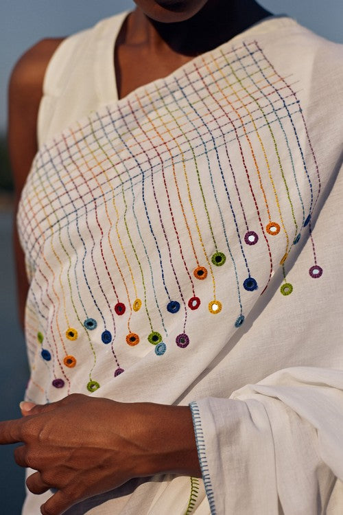 Okhai 'Heaven' Hand Embroidered Mirror Work Pure Cotton Saree