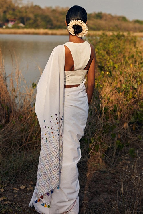 Okhai 'Heaven' Hand Embroidered Mirror Work Pure Cotton Saree