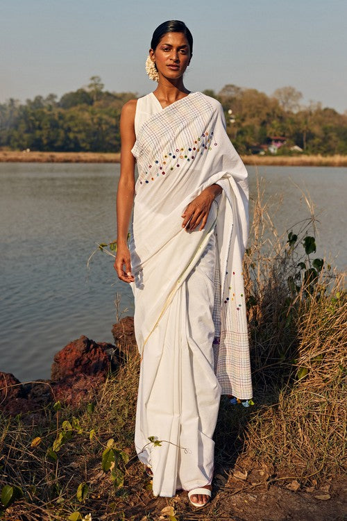 Okhai 'Heaven' Hand Embroidered Mirror Work Pure Cotton Saree