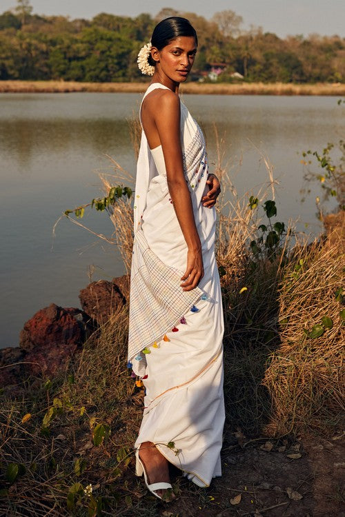 Okhai 'Heaven' Hand Embroidered Mirror Work Pure Cotton Saree