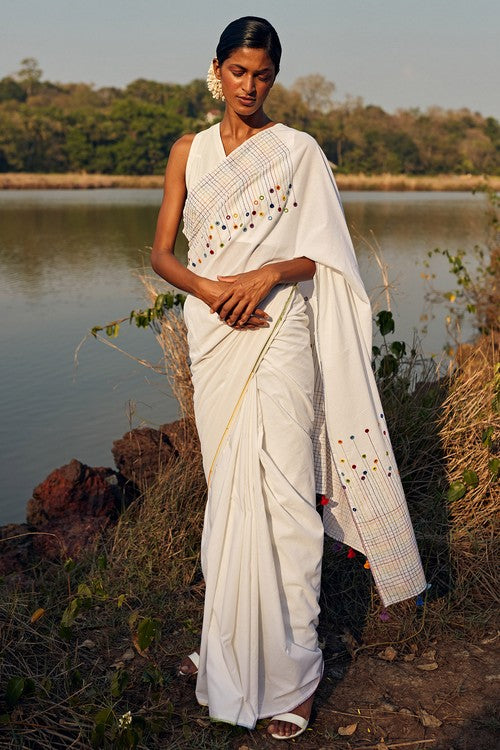 Okhai 'Heaven' Hand Embroidered Mirror Work Pure Cotton Saree