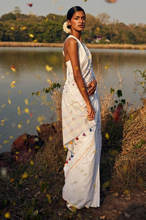 Okhai 'Heaven' Hand Embroidered Mirror Work Pure Cotton Saree