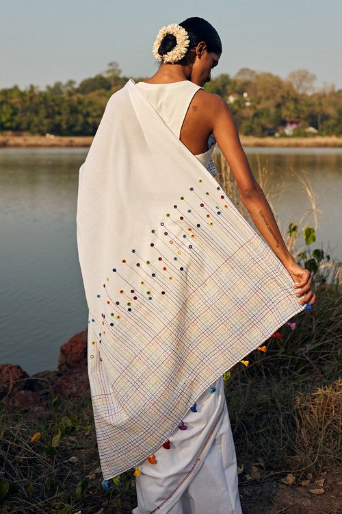 Okhai 'Heaven' Hand Embroidered Mirror Work Pure Cotton Saree