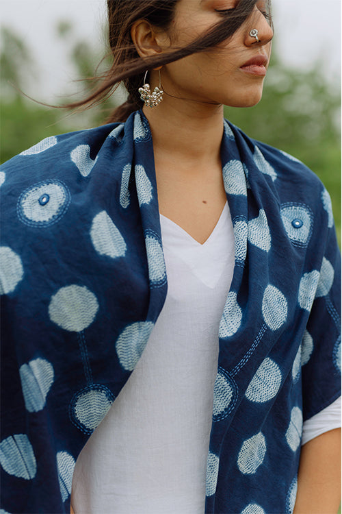 Okhai 'Universe' Pure Cotton Hand Embroidered Tie-Dye Scarf