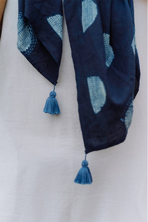 Okhai 'Universe' Pure Cotton Hand Embroidered Tie-Dye Scarf