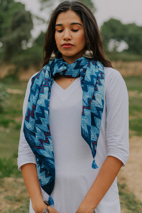 Okhai 'Shades' Pure Cotton Hand Embroidered Scarf