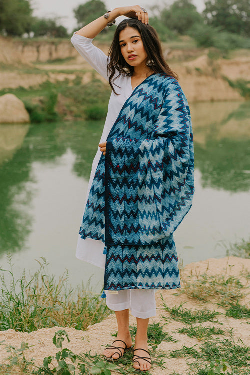 Okhai 'Shades' Pure Cotton Hand Embroidered Scarf