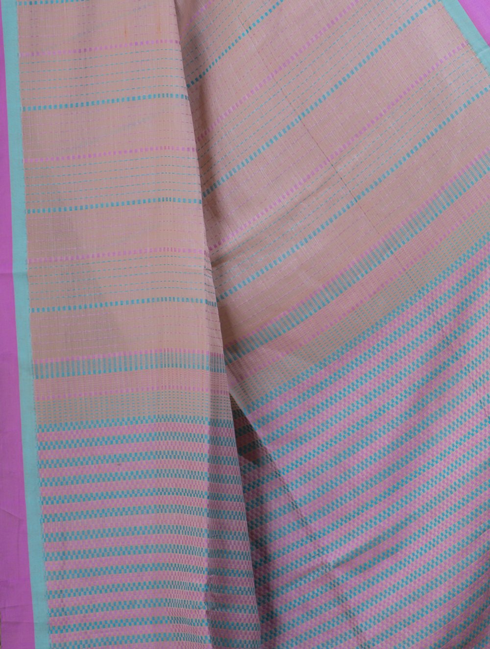 Soft Handwoven Bengal Cotton Saree - Beige, Blue & Mauve