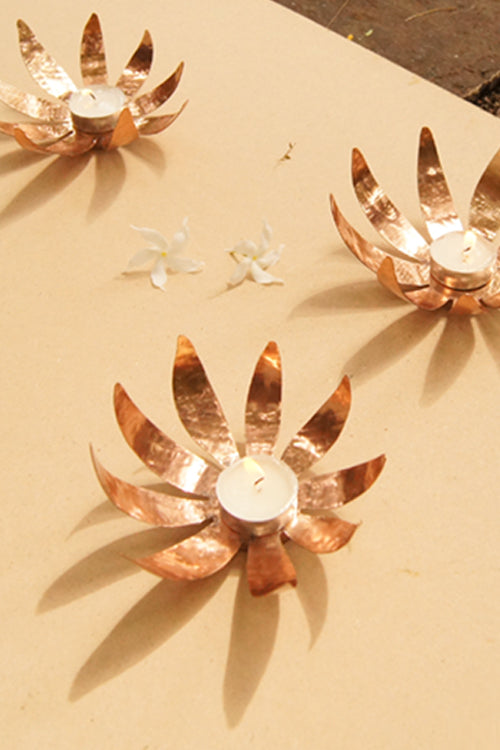 Okhai Sunflower Copper Tea Light Candle Holder Online