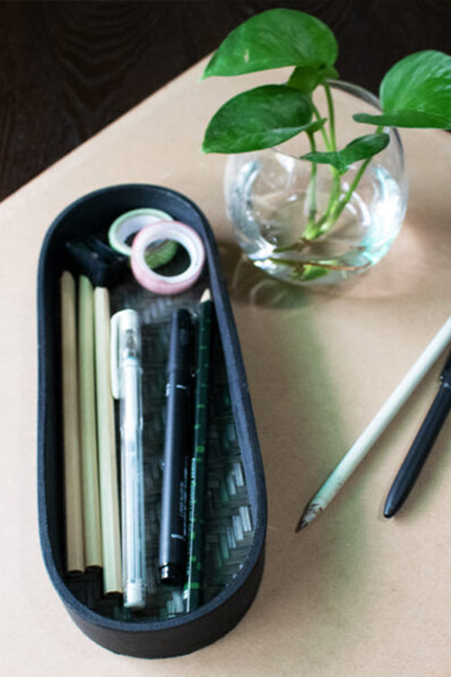 Kadam Haat Handmade Bamboo Oval Tray (Indigo)