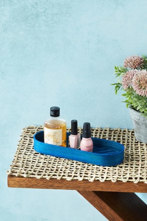 Kadam Haat Handmade Bamboo Oval Tray (Indigo)