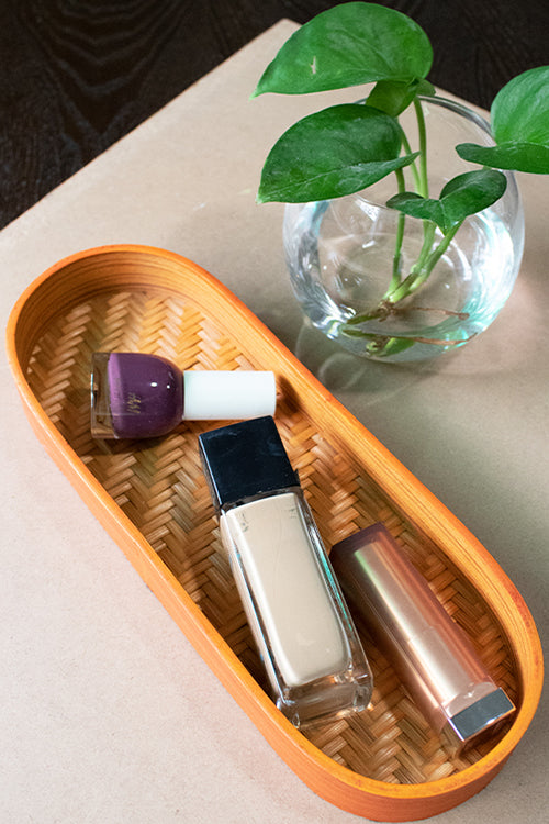 Kadam Haat Handmade Bamboo Oval Tray (Orange)