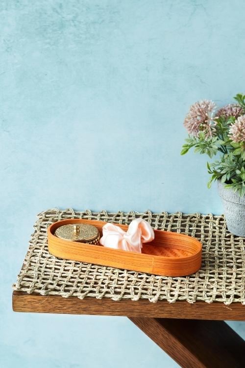 Kadam Haat Handmade Bamboo Oval Tray (Orange)