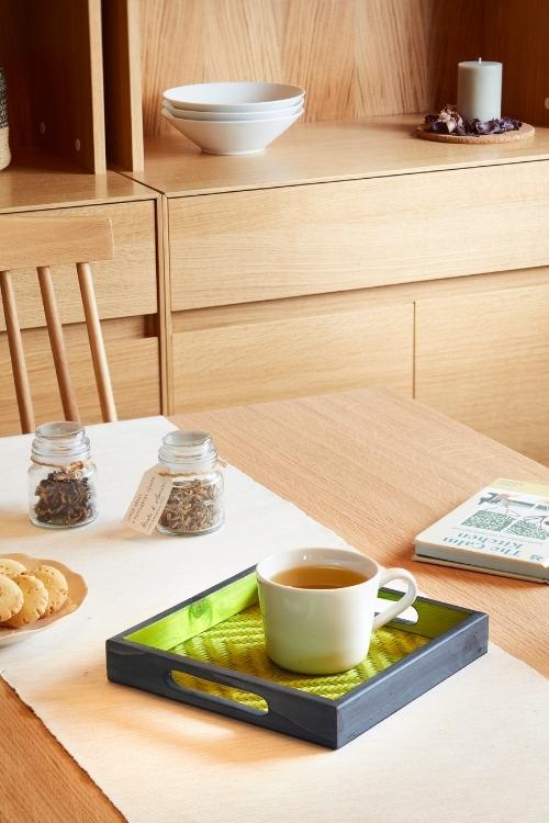 Kadam Haat Handmade Bamboo Square Tray - Small (Green & Black)