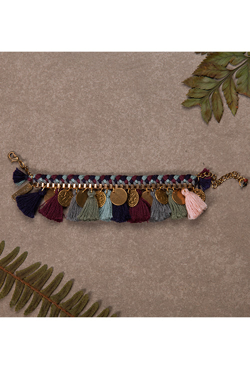 Dhaaga Vintage Wine Tassel Bracelet