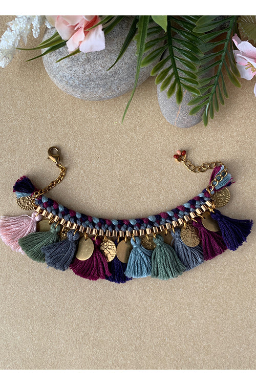 Dhaaga Vintage Wine Tassel Bracelet