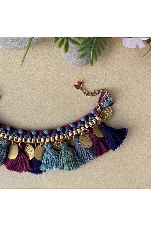 Dhaaga Vintage Wine Tassel Bracelet