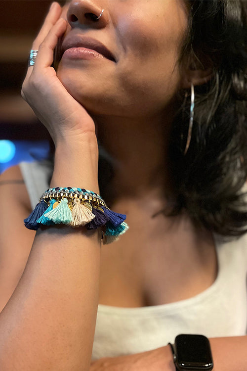Dhaaga Blue Ocean Tassel Bracelet