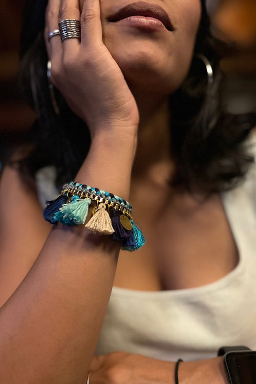 Dhaaga Blue Ocean Tassel Bracelet