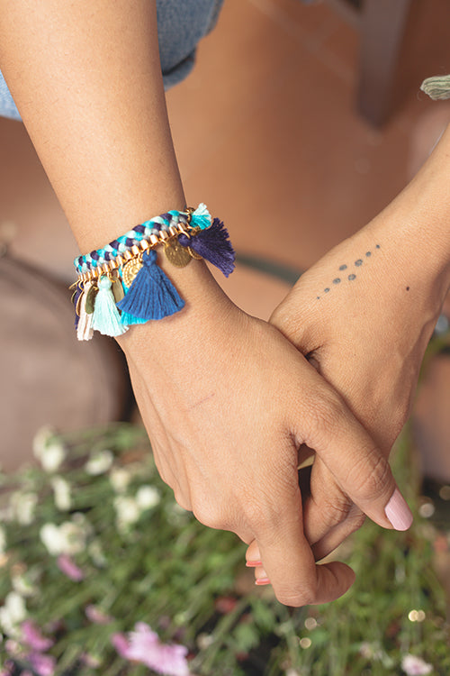 Dhaaga Blue Ocean Tassel Bracelet