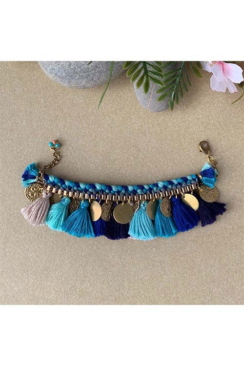 Dhaaga Blue Ocean Tassel Bracelet
