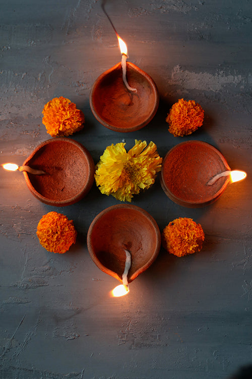 Okhai 'Deepam' Terracotta Diya (Set Of 8)