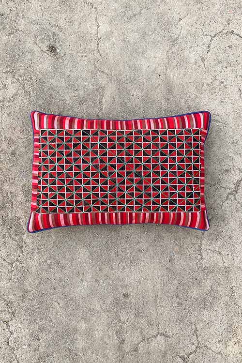 Shrujan ‘Kaleidoscope’ 45cm X 30cm Multi-Coloured Hand Embroidered Handloom Mushroo Cotton Takiya Cover
