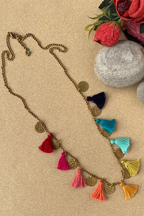 Dhaaga Colour Splash Tassel Necklace