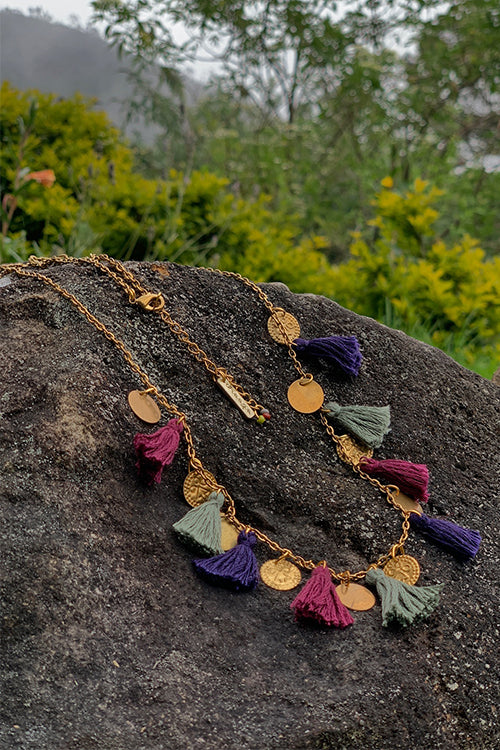 Dhaaga Wine Tassel Necklace