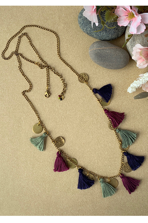 Dhaaga Wine Tassel Necklace
