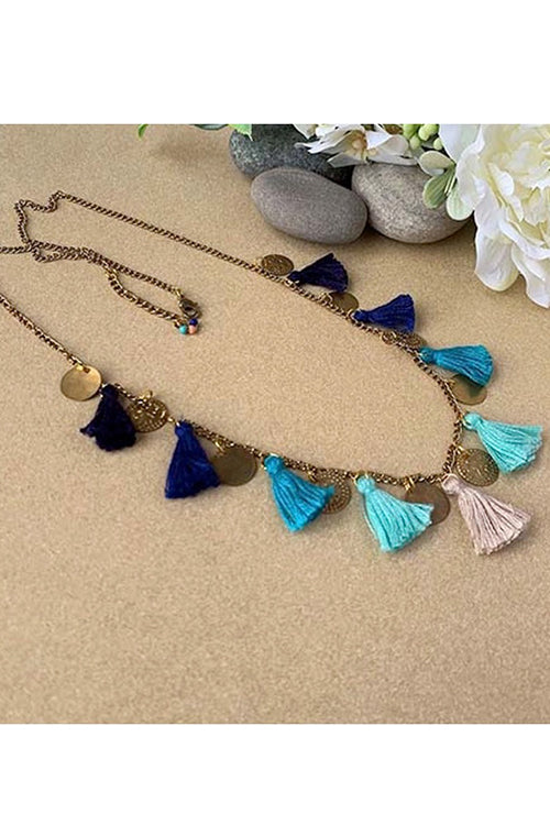 Dhaaga Blue Tassel Necklace