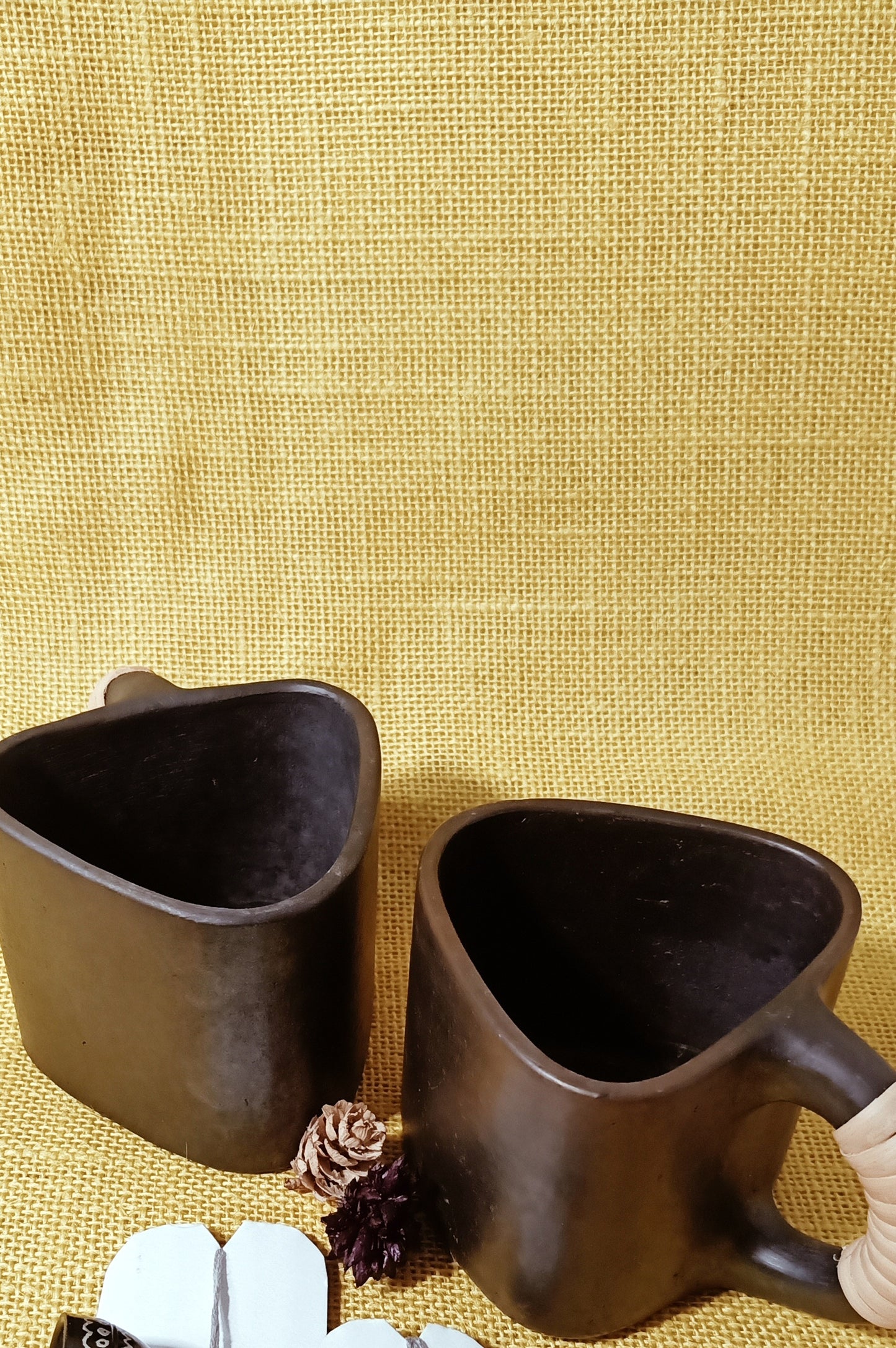 Terracotta by Sachii "Longpi Black Pottery Trikon Coffee Mug Small Set of 2"